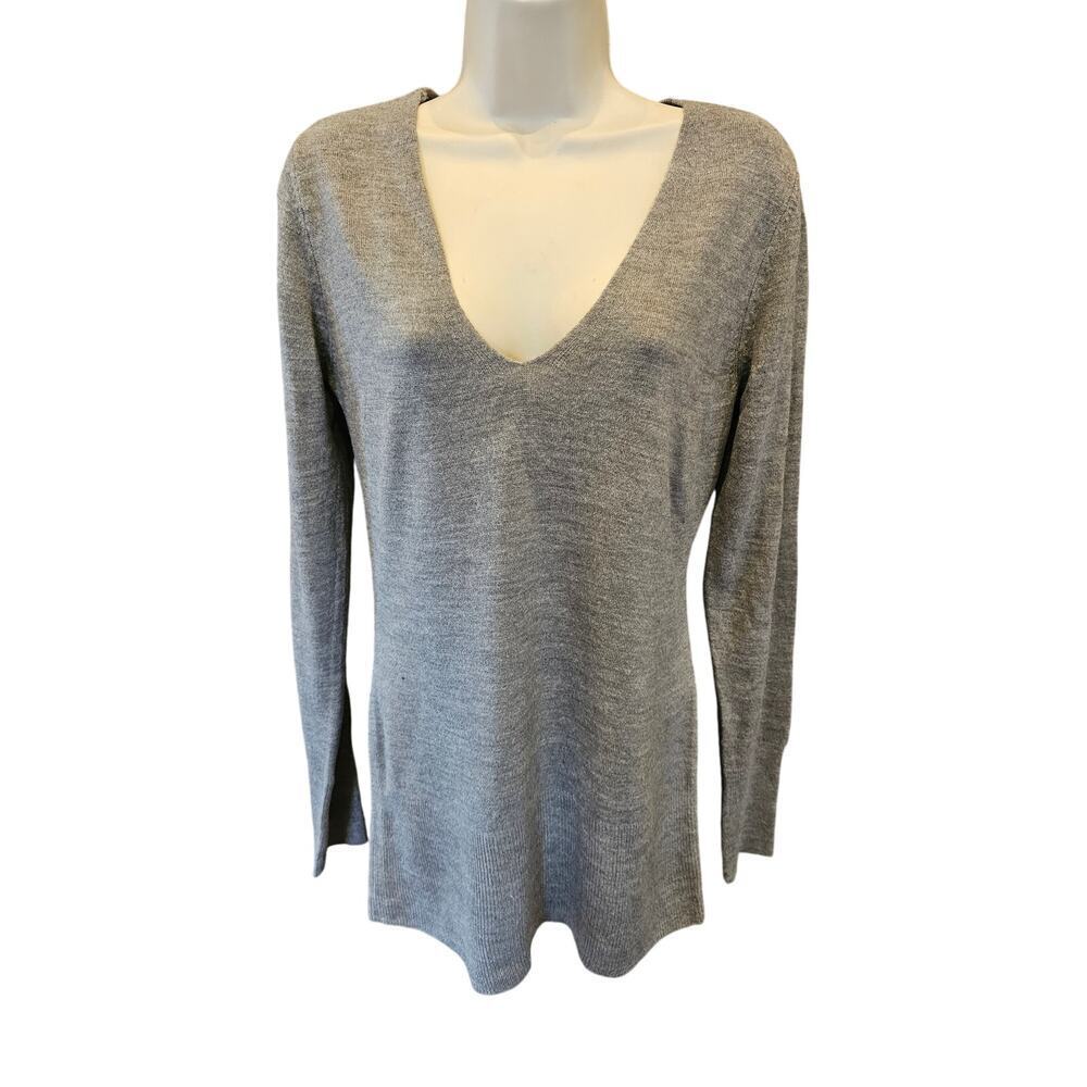 NWT NY&C split neck grey knit tunic sweater size M medium minimalist winter gray